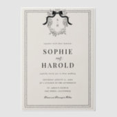 Ivory French Crest Monogram Wedding ベラム紙招待状 (正面)