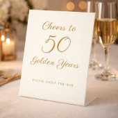 Ivory Gold 50th Anniversary Bar Sign Elegant Scrip 台座サイン