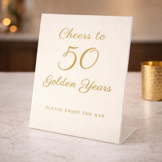 Ivory Gold 50th Anniversary Bar Sign Elegant Scrip 台座サイン