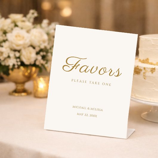Ivory Gold Anniversary Favors Table Sign 台座サイン