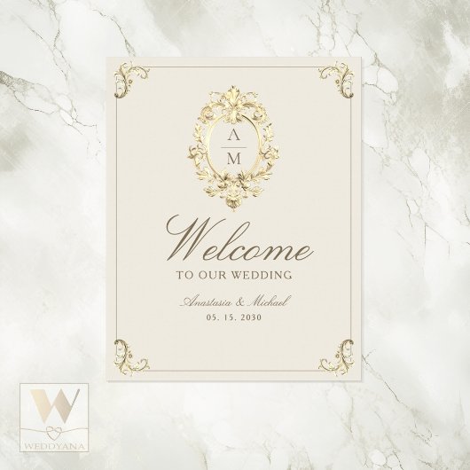 Ivory Gold Baroque Wedding Welcome ポスター
