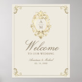 Ivory Gold Baroque Wedding Welcome ポスター (正面)