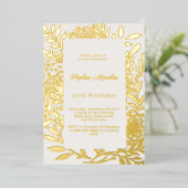 Ivory gold botanical luxury birthday 箔招待状 (立ち正面)