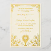 Ivory Gold Chalice and Host First Holy Communion 箔招待状 (正面)