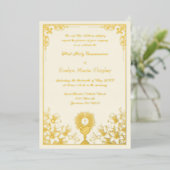 Ivory Gold Chalice and Host First Holy Communion 箔招待状 (立ち正面)