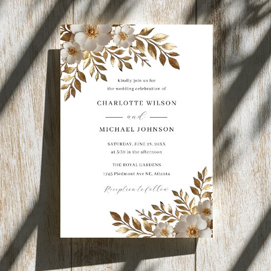 Ivory Gold Floral Bloom Wedding Invitation  招待状