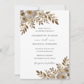 Ivory Gold Floral Bloom Wedding Invitation  招待状 (正面)
