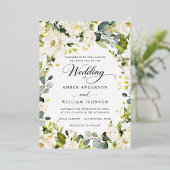 Ivory Gold Floral Butterfly Wedding  箔招待状 (立ち正面)
