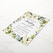Ivory Gold Floral Butterfly Wedding  箔招待状 (回転した状態)