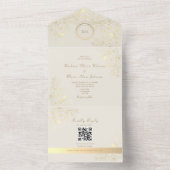 Ivory Gold Floral QR Code Wedding オールインワン招待状 (内側)