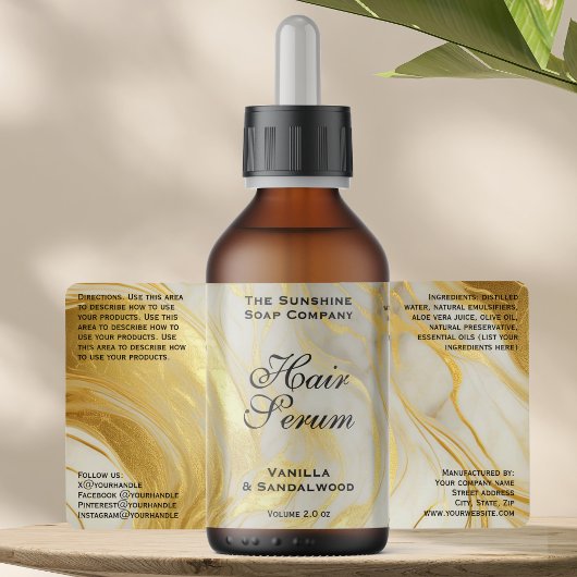 Ivory Gold Foil Cosmetics or Dropper Bottle Label ラベル