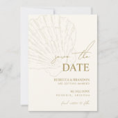 Ivory & Gold Hand Drawn Coastal Seashell Wedding セーブザデート (正面)