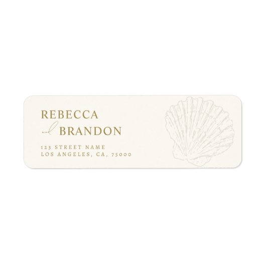 Ivory & Gold Hand Drawn Seashell Wedding Address ラベル (正面)