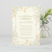 Ivory Gold Leafy Border Botanical Elegant Wedding  招待状 (スタンド正面)