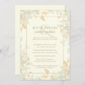 Ivory Gold Leafy Border Botanical Elegant Wedding  招待状 (正面/裏面)