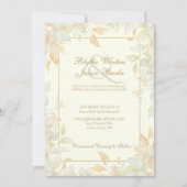 Ivory Gold Leafy Border Botanical Elegant Wedding 招待状 (正面)