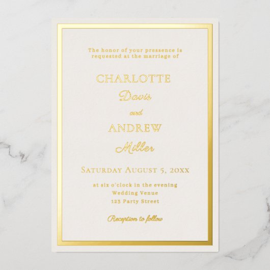 Ivory gold modern elegant luxury wedding 箔招待状 (正面)