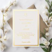 Ivory gold modern monogram luxury wedding 箔招待状