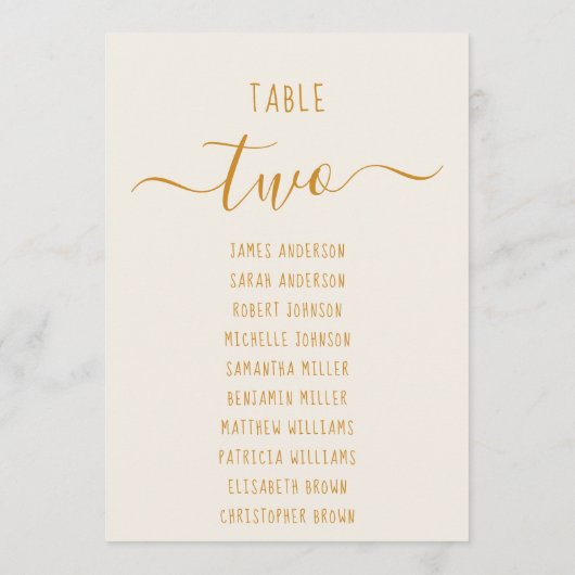 Ivory Gold Modern Script Simple Seating Chart Card (裏面)