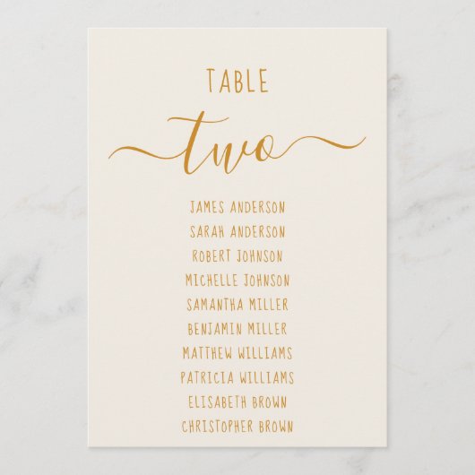 Ivory Gold Modern Script Simple Seating Chart Card (正面)