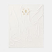 Ivory gold monogrammed wreath elegant フリースブランケット (正面)