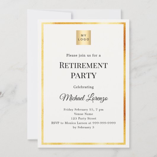 Ivory gold retirement party business logo 招待状 (正面)