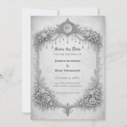 Ivory Gothic wedding save the date invitation 案内状 (正面)