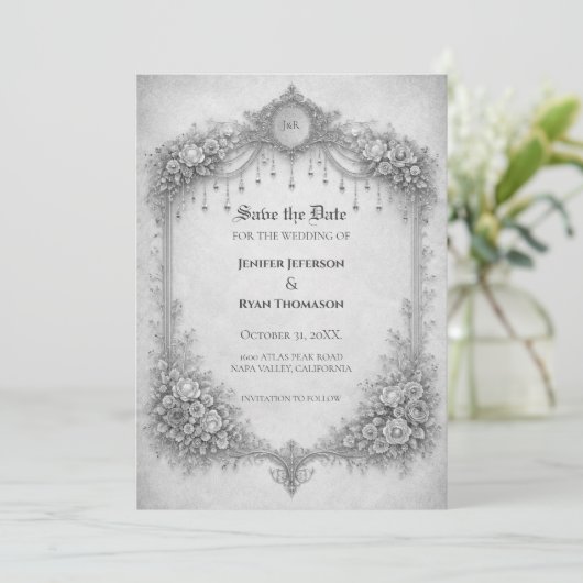 Ivory Gothic wedding save the date invitation 案内状 (スタンド正面)