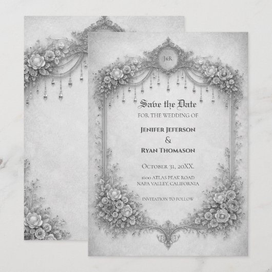 Ivory Gothic wedding save the date invitation 案内状 (正面/裏面)
