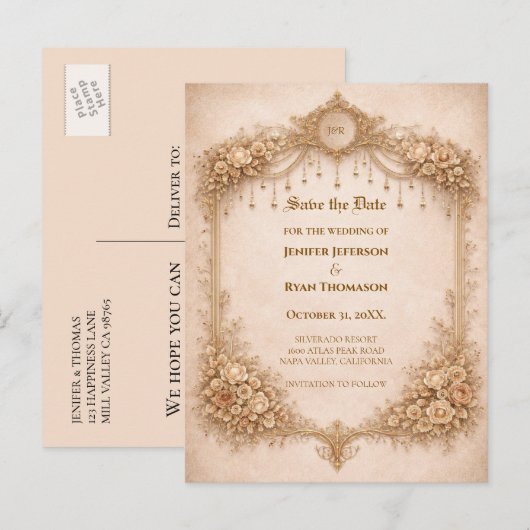 Ivory Gothic wedding save the date postcard 案内ポストカード (正面/裏面)