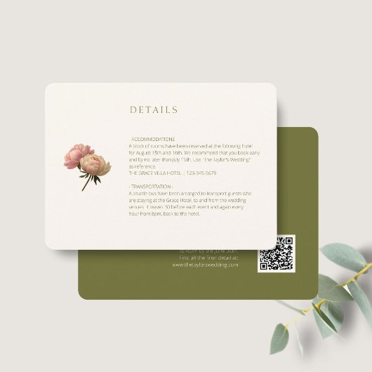 Ivory & Green | Chic Rose Wedding Detail QR Code  エンクロージャーカード