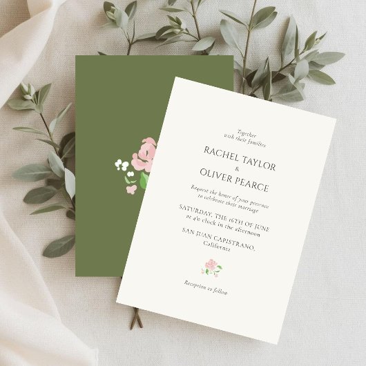 Ivory & Green | Chic Watercolor Floral Wedding  招待状