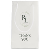 Ivory & Green | Floral Monogram Wedding Thank You スモールペーパーバッグ (正面)