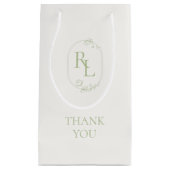 Ivory | Green Floral Monogram Wedding Thank You スモールペーパーバッグ (正面)