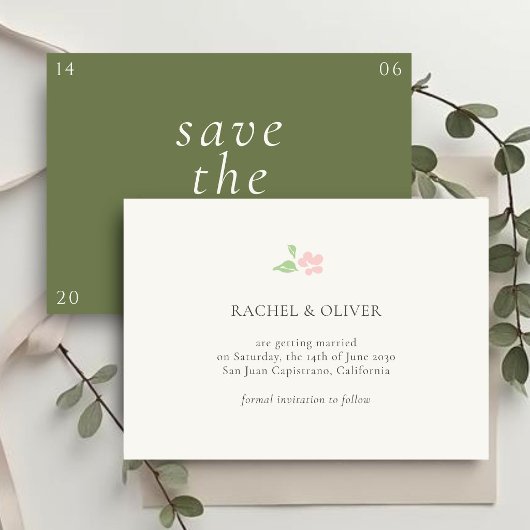 Ivory & Green | Floral Rose Wedding Save The Date セーブザデート