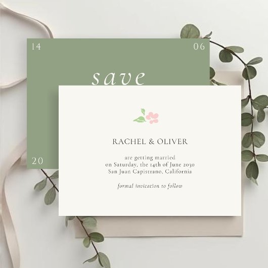 Ivory & Green | Floral Rose Wedding Save The Date セーブザデート