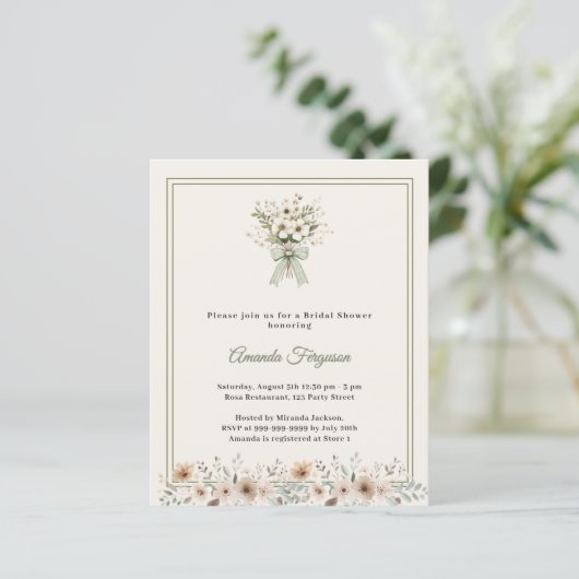 Ivory green florals Bridal Shower invitation (スタンド正面)