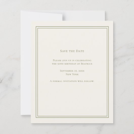 Ivory green monogram wreath birthday save the date (裏面)