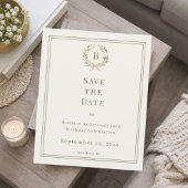 Ivory green monogram wreath birthday save the date