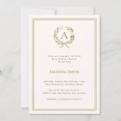 Ivory greenery wreath monogrammed Bridal Shower 招待状 (正面)