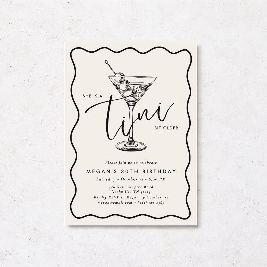 Ivory Hand Drawn A Tini Bit Older 30’s Birthday  招待状