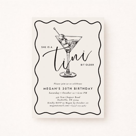 Ivory Hand Drawn A Tini Bit Older 30’s Birthday  招待状