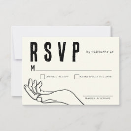 Ivory Hand Drawn Illustration Minimalist Wedding  出欠カード