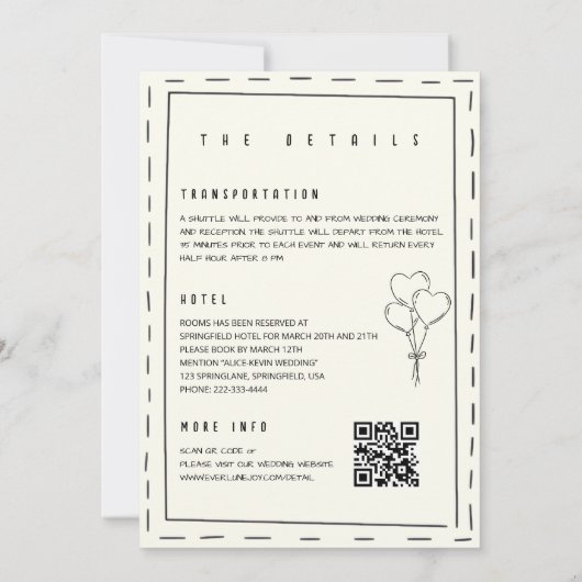 Ivory Illustration Doodle Minimalist QR Wedding 招待状 (裏面)