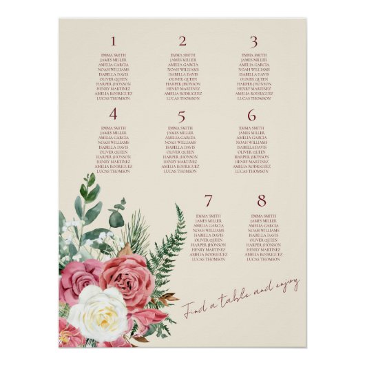 Ivory Lace Elegant Floral Wedding Seating Chart ポスター (正面)