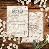 Ivory Lace Heart Floral Romantic Spring Wedding 出欠カード