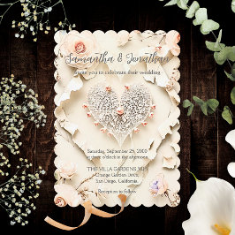 Ivory Lace Heart Floral Romantic Spring Wedding 招待状