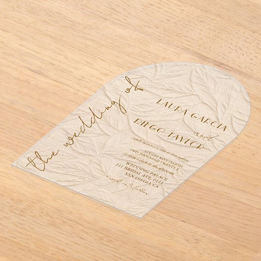 Ivory Leaves Wedding Acrylic アクリル招待状 (レイダウン)