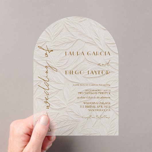 Ivory Leaves Wedding Acrylic アクリル招待状 (インサイチュ (ポータブル))