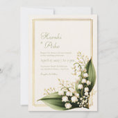 Ivory Lily Valley Botanical Gold Frame Wedding 招待状 (正面)